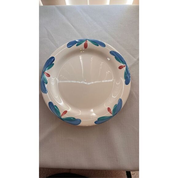 PIER 1 CERAMICA QUADRIFOGLIO HAND PAINTED BLUE GREEN DINER PLATES SET OF 4 - Picture 2 of 8